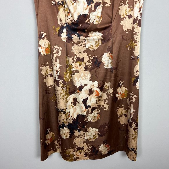 Talbots Dress Womens 12 Brown Floral Sheath Satin Sleeveless Stretch Knee Length - Picture 4 of 10